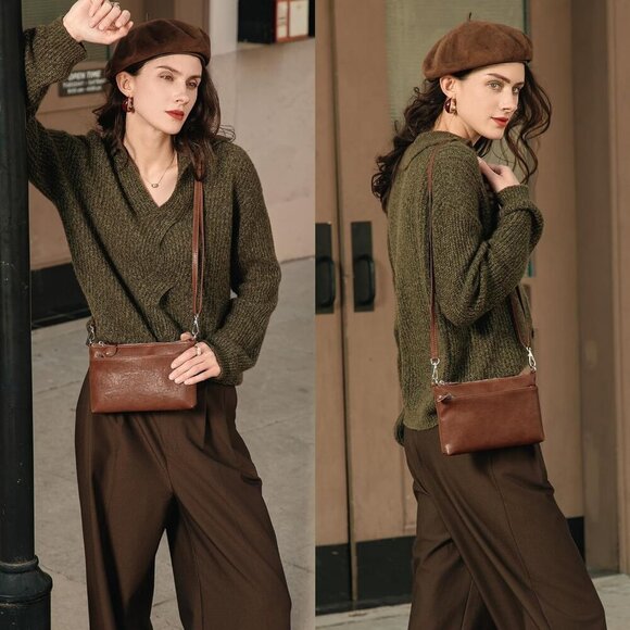 Genuine Leather Wristlet Clutch Wallet Purses with RFID Blocking, Small Crossbod - Picture 3 of 7